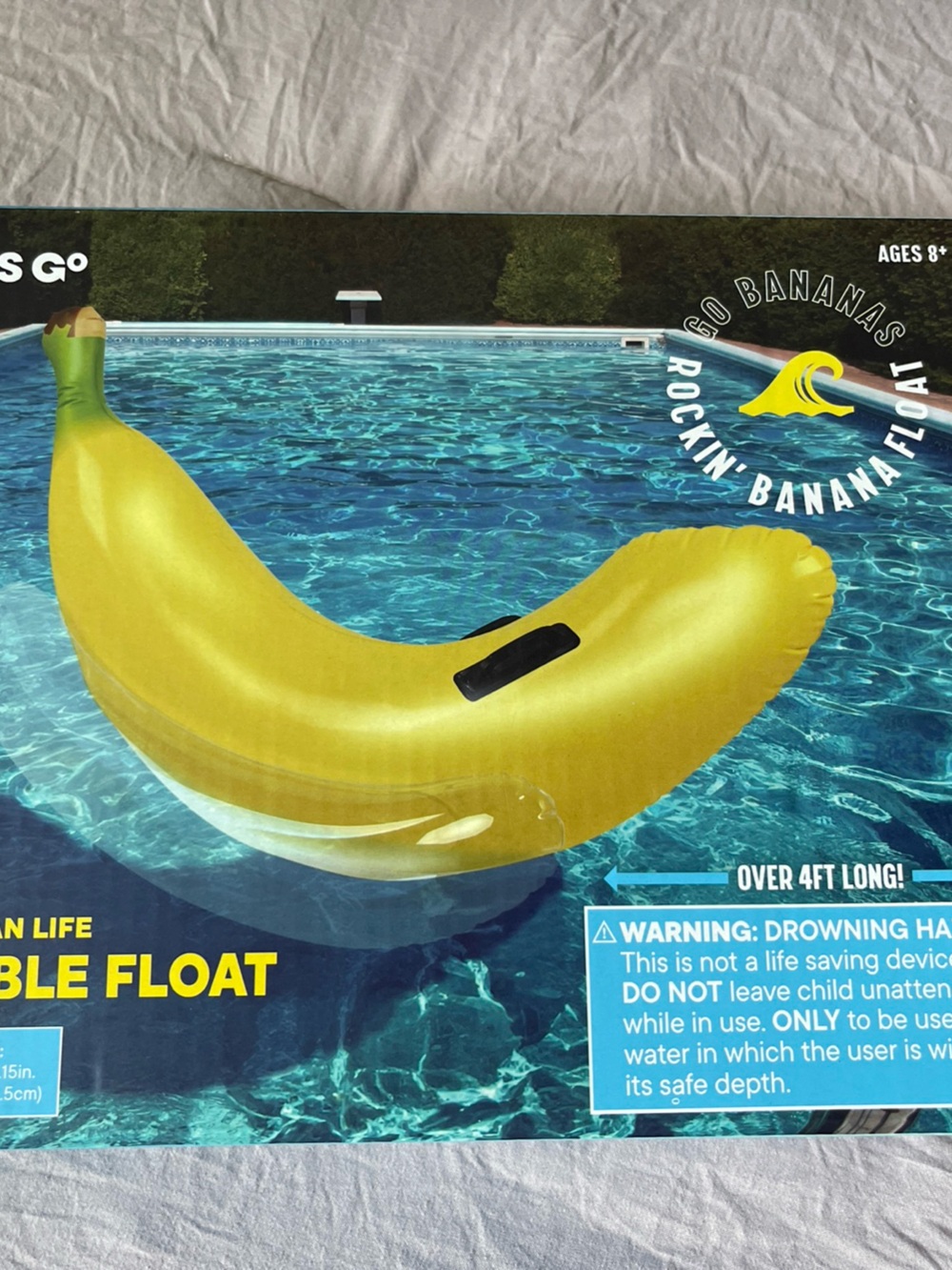 Let’s Go Yellow Banana Rideable Pool Float.  Ship same day.